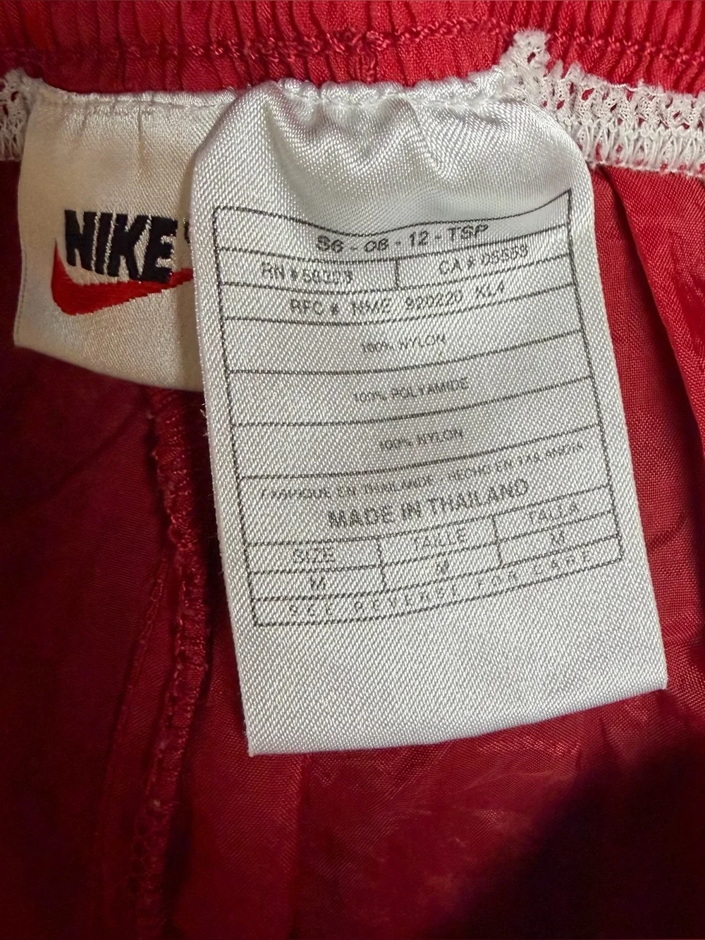 Vintage 90’s Red Nylon Shorts Pockets Embroidered Logo Size Medium‎